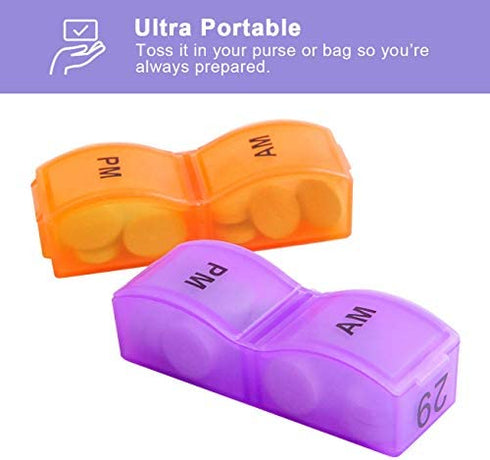 XINHOME Monthly Pill Organizer Box - 31 Day AM/PM Daily Pill Case 32 Compartments for Each Day, Pill Dispenser Container to Hold Vitamins, Supplements and Medication - Includes Gray Plush Pouch