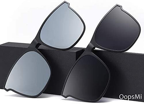 OopsMi Clip On Sunglasses Polarized Unisex Large Lightweight For Prescription Glasses (Black Lens)