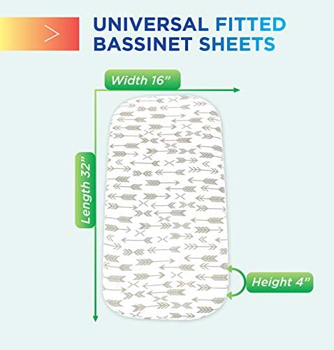 Baby Bassinet Sheet Set for Boy and Girl, 3 Pack, Universal Fitted for Oval, Hourglass & Rectangle Bassinet Mattress, Fitted Sheets Size 32 x 16 x 4 Inches, Grey-White