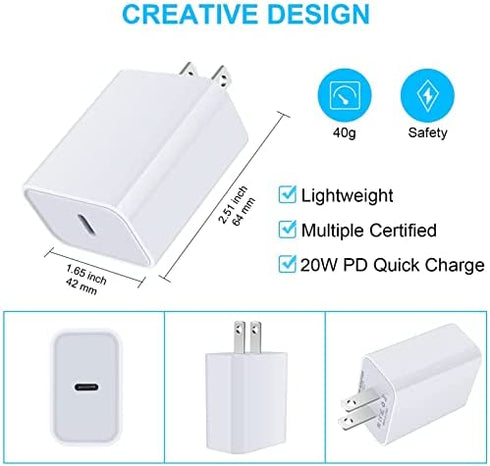 USB C Fast Charger Head for iPhone 14 Pro, 20W USB C Power Adapter Fast Charging Block Brick Cube Box for iPhone 14 Pro Max/14 Plus/13/12/11 Pro/Max/Mini/SE/XS, Samsung Galaxy S22 S21 S20,Pixel 7 6a