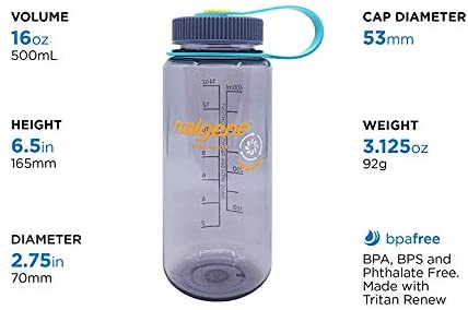 Nalgene Sustain Tritan BPA-Free Water Bottle Made with Material Derived From 50% Plastic Waste, 16 OZ, Wide Mouth