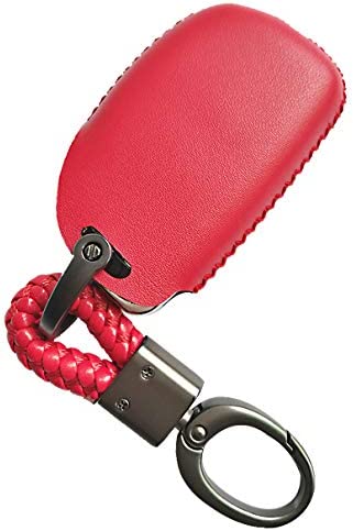 Alegender 4 Buttons Red Leather Smart Key Fob Cover Case Remote Bag Protector Fit for 2016 2017 2018 2019 Hyundai 2020 2021 Tucson Elantra Sonata (NOT FIT Flip/Pop Out/Folding Key)