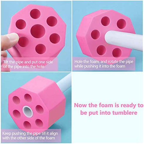 Cup Turner Foam Set, 10 Pieces Tumbler Foams for 1/2 Inch PVC Pipe, Tumbler Spinner Foams Fit 30 oz 20 oz 10 oz Tumbler Bottles Cups 25 oz, 17 oz, 12 oz Cola Shaped Water Bottles (Pink)
