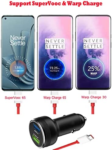 Warp Charge 30W 65W Car Charger Supervooc for Oneplus 10 9 Pro 9R 8T 10T 8 7T Nord 2 N10 N100 Dash Charge Car Fast Charging Oneplus 7 6T 6 5T N200 Red