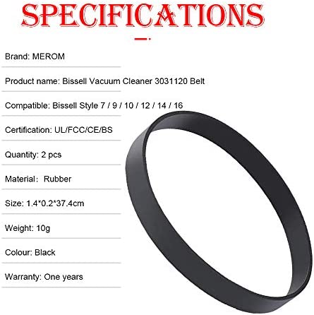 MEROM Replacement Belts for Bissell PowerForce Helix & CleanView #2031093, P/N3031120 & #32074 Vacuum Style 7 9 10 12 14 Belts (2Pack)