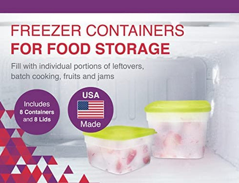 Arrow Home Products 1.5 Pint Freezer Food Storage Containers with Lids, 8 Pack - USA Made Reusable Freezer Containers for Food Storage - Prep, Store, Freeze -BPA Free, Dishwasher Safe, 3 Cups, 8 Pack