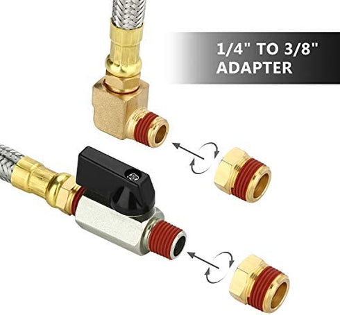 HK Extended Tank Drain Assembly Kit with 10 Inch Braided Steel Hose 1/4 Inch Drain Valve and Elbow Fitting for Air Compressor