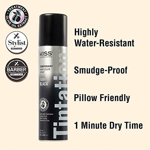 Kiss Root Cover Up Gray Concealer Spray Tintation Temporary Hair Color Spray Root Touch Up Spray Hair Dye 2.82 oz. (Black)