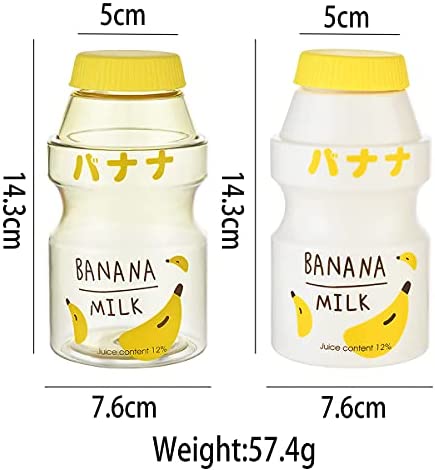 SLSNATFOUND Plastic Water Bottle Tour Drinking Bottle Yakult Shape Cute Kawaii Milk Carton Shaker Bottle for Kids/Girl/Adult Glass(480ml) (Peach)