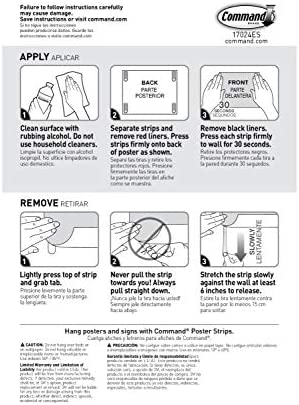 Command Poster Strips, Damage Free Hanging Poster Hangers, No Tools Wall Hanging Strips for Posters, 60 White Command Adhesive Strips