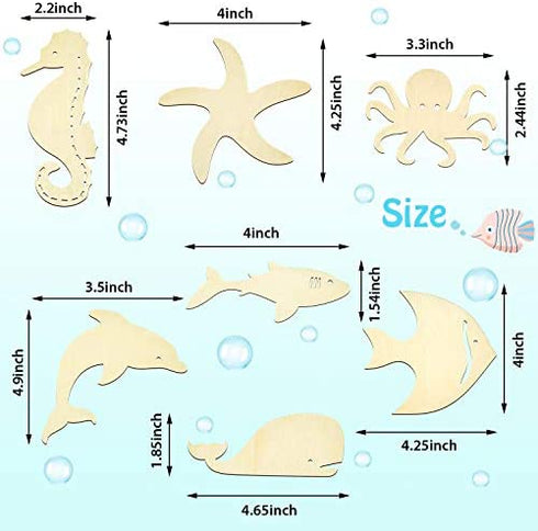 WILLBOND Unfinished Wood Cutouts Ocean Animals Wooden Paint Crafts for Kids Home Decor Ornament DIY Craft Art Project, Octopus, Shark, Whale, Dolphin, Seahorse, Fish Shape (28 Pieces)