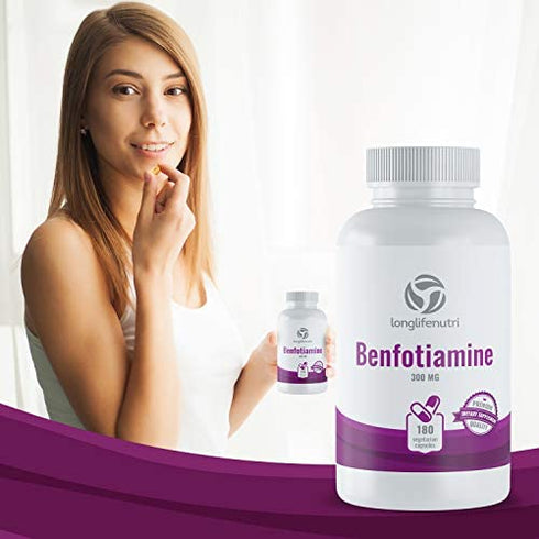 Benfotiamine 300mg 180 Vegetarian Capsules | Fat-Soluble Vitamin B1 Thiamine Powder Supplement | Promotes Healhty Circulation | Supports Nervous System | Mega Benfo Thiamin Complex
