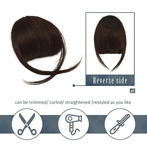 Clip in Bangs, BARSDAR 100% Human Hair Bangs Extensions French Bangs Neat Bangs with Temples Clip on Fringe Bangs Real Hair for Women Natural Color Washable/Dyeable(Neat-Dark Auburn Brown)