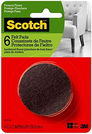 Scotch Mounting, Fastening & Surface Protection SP827-NA Felt Furniture Pads, Round 2", Brown, 6 Count