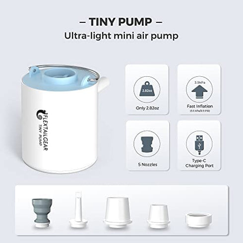 FLEXTAILGEAR Tiny Pump Portable Air Pump Ultra-Mini Air Pump with 1300mAh Battery USB Rechargeable to Inflate Deflate for Pool Floats Air Bed Air Mattress Swimming Ring Vacuum Storage Bags (Blue)
