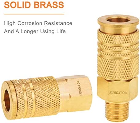 Air Coupler and Plug Kit, SUNGATOR Solid Brass Quick Connector Set, 1/4" Industrial NPT Air Compressor Accessories (8-Piece)