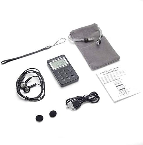 Pocket Small Radio by Flyoukki, Personal Mini AM FM Portable Digital Tuning Transistor Radios with Best Reception, Earphones, Lanyard and Rechargeable Battery for Walking Jogging Exercising (Black)