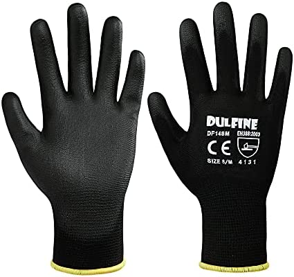 Ultra-Thin PU Coated Work Gloves-12 Pairs,Excellent Grip,Nylon Shell Black Polyurethane Coated Safety Work Gloves, Knit Wrist Cuff,Ideal for Light Duty Work. (Large)