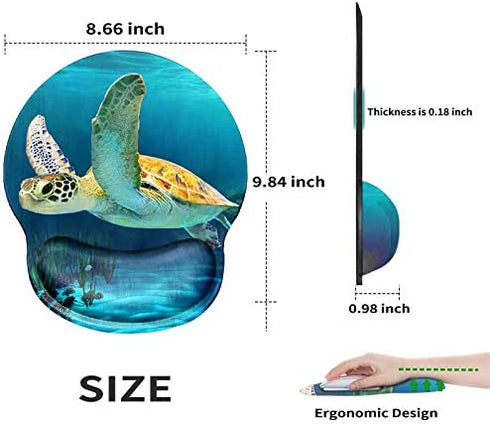 Ergonomic Mouse Pad with Wrist Support Gel, Computer Gaming Mousepad Cute Turtle Wrist Rest Mouse Pads for Laptop Office Work Women Men Kids (with A Free Cup Pad)
