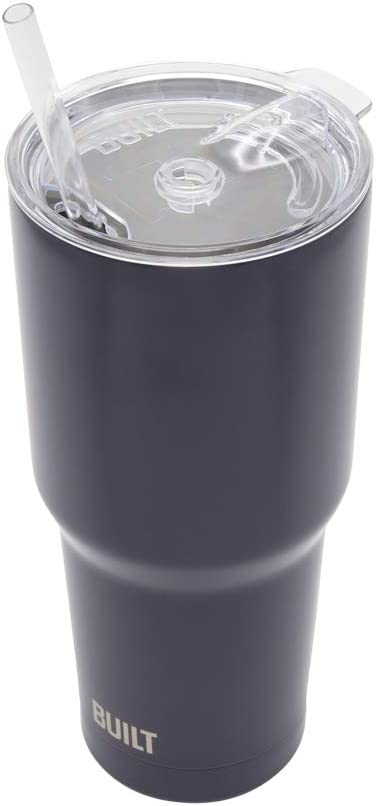BUILT Double Walled Stainless Steel Tumbler Set with Replacement Lid, 2 Reusable Tritan Wire Straw Cleaning Brush in Gift Box, 30 Ounce, Inkwell
