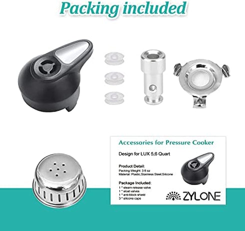 Steam Release Handle, Original Float Valve Replacement Parts with 3 Silicone Caps for Instant Pot LUX 5Qt, 6 Qt, IP-LUX50, IP-LUX60 Pressure Cooker Steam Vale by ZYLONE