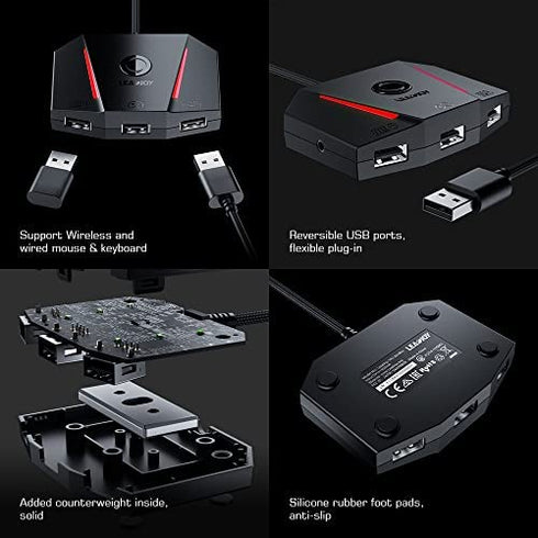 Leadjoy VX2 AimBox Game Console Keyboard and Mouse Adapter Wired Connection Converter Compatible with Nintendo Switch/Xbox Series X, Xbox One, PS4, PS5, with 3.5mm Audio