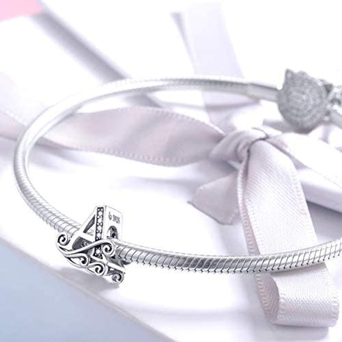 BETTY&SARAH 925 Sterling Silver Letter Charms for Pandora Bracelets Alphabet Initial Beads Jewelry Gift for Women