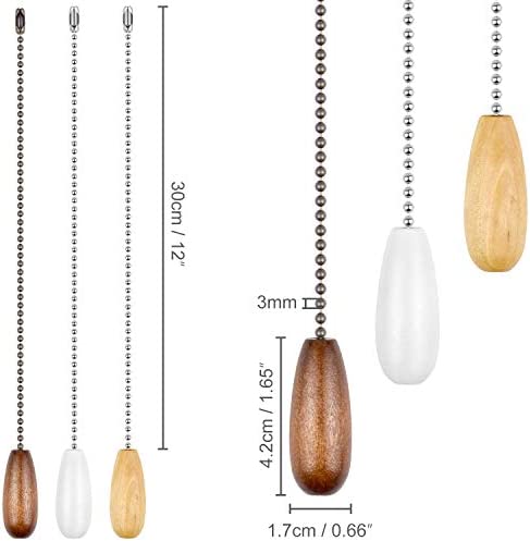 Thyores 6 Pieces Wooden Ceiling Fan Pull Chain, Pull Chain Extension for Ceiling Light Fan Chain (Brown, White and Wood Color)