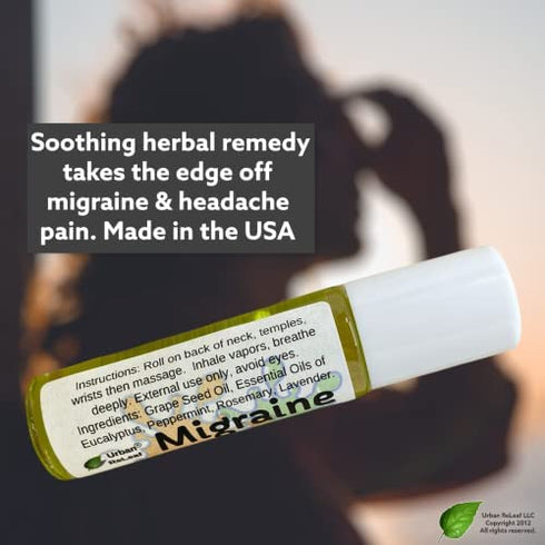 Urban ReLeaf MIGRAINE Soothing Roll-On ! 100% Natural Herbal Remedy for Migraines, Sinus, Tension Headaches. Roller Ball/Handy Pocket Stick. Made in USA! It Works Fast! Take The Edge Off Pain.