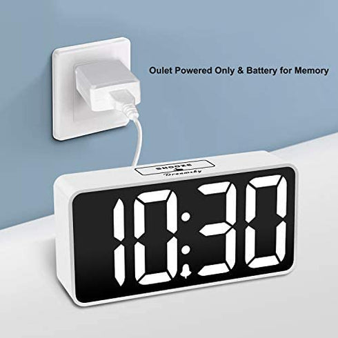 DreamSky Compact Digital Alarm Clock with USB Port for Charging, 0-100% Adjustable Brightness Dimmer, White Bold Digit Display, Adjustable Alarm Volume, Bedside Alarm Clock with Snooze,12/24Hr
