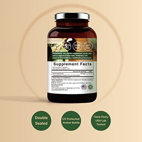 Olive Leaf Extract, 750mg Per Serving, Maximum Strength 20% Oleuropein, 200 Counts (200 Days Supply), Made with Olive Leaf for Immune and Internal Circulation Health Support, Non-GMO
