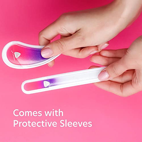 Glass Nail File Manicure Set, Comfort Grip Ergonomic Drop Ergofile for Gentle & Efficient Filing, Nail Care Tools by Bona Fide Beauty Genuine Czech Glass