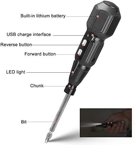 Dnieheic Electric Screwdriver 3.6v Rechargeable Portable Mini Automatic Rotational 6.35mm Dual Heads Bit and Usb Cable LED Light Screwdriver, Forward and Reverse Rotate…