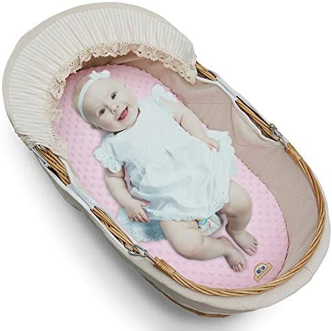 BlueSnail Soft and Strechy Minky Bassinet Fitted Sheet, Cradle Sheets for Bassinet Pad/Mattress 2pk (Bassinet, Pink+Gray)