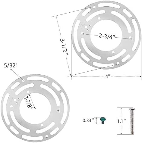 ZOOSSI 4 Inches Diameter Universal Light Fixture Mounting Bracket, 2 Pack Circle Ceiling Light Brackets, Iron Light Fixture Mounting Plate with Ground Screw, Ceiling Light Crossbar for Wall Light