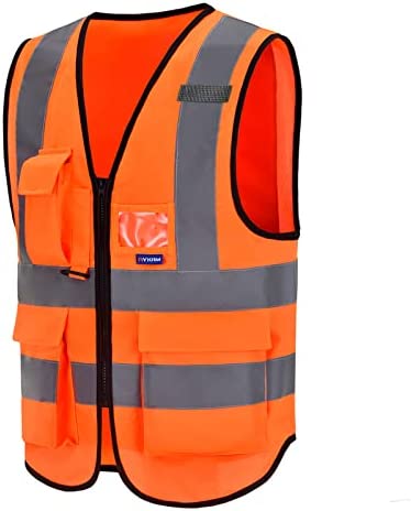 A-SAFETY Orange High Visibility Safety Vest Reflective,, 3M Multi Pockets Working Vest Working Uniform Zipper Front ANSI/ISEA Standards 7 Pockets Class 2,3XL