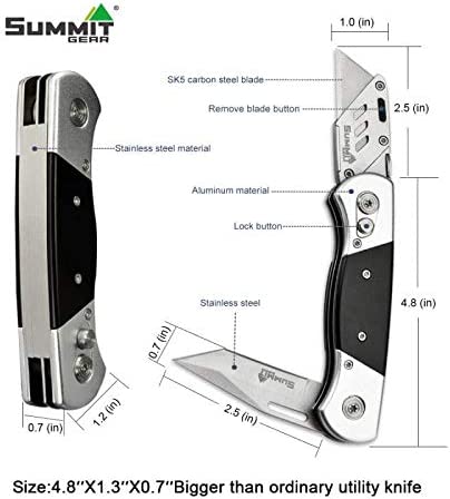 Heavy Duty Folding Utility Knife Dual Blade/Box Cutter with Leather Sheath + 5 SK5 Blades (Professional Grade)