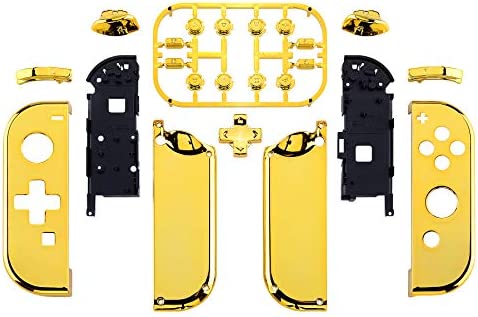 eXtremeRate Chrome Gold Joycon Handheld Controller Housing (D-Pad Version) w/Full Set Buttons, DIY Replacement Shell Case for Nintendo Switch & Switch OLED Model Joy-Con – Console Shell NOT Included