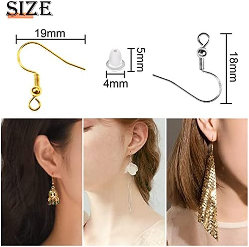 TOAOB 140pcs Earring Hooks Hypoallergenic 925 Sterling Silver Fish Hooks Ear Wires with Ball and Coil 7 Colors 18mm Nickel Free Earring Parts with Earring Backs for DIY Jewelry Making