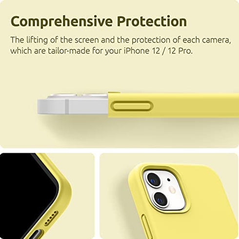SURPHY Silicone Case Compatible with iPhone 12 Case and iPhone 12 Pro Case 6.1 inch 2020, Liquid Silicone Phone Case (with Microfiber Lining) Designed for iPhone 12 & 12 Pro (Yellow)
