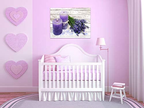 Canvas Wall Art for Bathroom Purple Candles and Lavender Flower Painting Pictures Print on Canvas Prints Ready to Hang Wall Decor for Living Room Bedroom Decoration Modern Home Decor Artwork