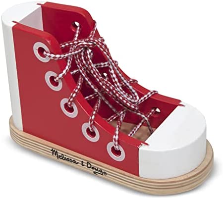 Melissa & Doug Deluxe Wood Lacing Sneaker - Learn to Tie a Shoe Educational Toy - Shoe Tying Practice For Kids, Developmental Toys For Preschoolers And Toddlers
