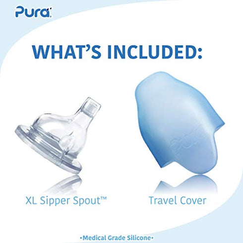 Pura Kiki 11oz/325ml Stainless Steel Sippy Cup Bottle w/ Sleeve, Plastic-Free, MadeSafe Certified, Medical-Grade XL Silicone Sipper Spout Fast Flow Rate for Kids, Toddlers, Babies & Infant - Slate