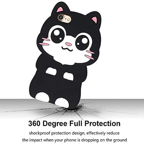 YONOCOSTA Cute iPhone SE 2022 Case, iPhone SE 2020 Case, iPhone 7 Case, iPhone 8 Cases, Funny Kawaii Big Eye Black Cat Kitty 3D Cartoon Animal Soft Silicone Full Protection Case for Girls Kids Women