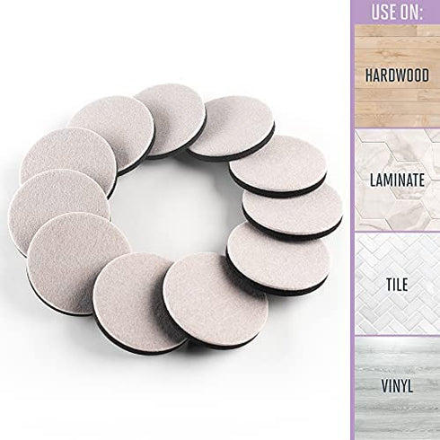 Super Sliders 3 1/2" Round Reusable Furniture Sliders for Hard Surfaces - Effortless Moving and Surface Protection, Beige (16 Pack)