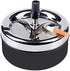 Round Push Down Stainless Steel Modern Tabletop Cigarette Ashtray with Spinning Tray, Cigarette Ashtray for Indoor or Outdoor Use, Ash Holder for Smokers, Desktop Smoking Ash Tray for Home Office