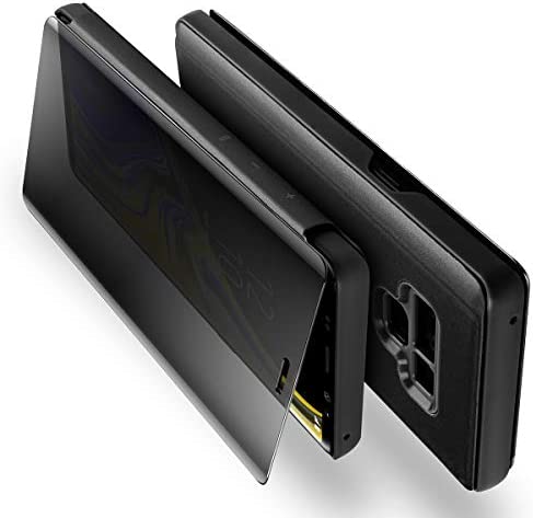 AICase Galaxy Note 9 Case, Luxury Translucent View Window Front Cover Mirror Screen Flip Smart Electroplate Plating Stand 360 Full Body Protective Case for Samsung Galaxy Note 9 (Midnight Black)