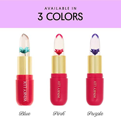 Winky Lux Flower Balm, Vegan Lip Balm and Lip Stain, pH Color Changing Lipstick, Vanilla Scented Pink Lip Tint with Real Chrysanthemum, Natural Lip Balm (Pink Flower)