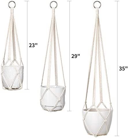 Dahey Macrame Plant Hanger Set of 3 with Hooks Indoor Hanging Planter Basket 35"/29"/23" Handmade Woven Cotton Rope Flower Pot Crochet Plant Holder Stand for Boho Home Decor No Tassels,Beige