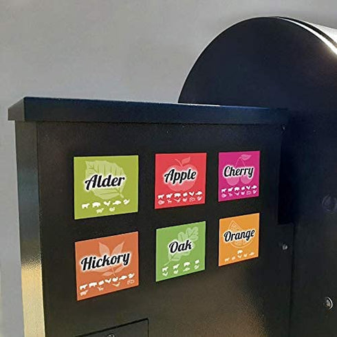 15 Pellet Smoker Wood Flavor Label Magnets 12 Foods Latest Recommendations 2”x2” Outdoor Waterproof Magnetic Wood Pellets Smoker Hopper Meat Smoking Guide BBQ Grill Grilling Accessories Gifts – Black